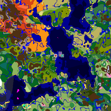 Predicted biome map of Java 1.21.4 seed -3460341591152741864 around estimated spawn
