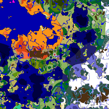 Predicted biome map of Java 1.21.4 seed -1678232127626808286 around estimated spawn