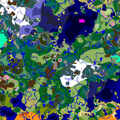 Predicted biome map of Java 1.21.4 seed -6143259332834989394 around estimated spawn