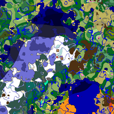 Predicted biome map of Java 1.21.4 seed 6353557542844067950 around estimated spawn