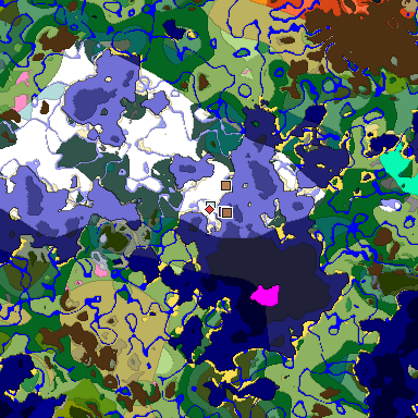 Predicted biome map of Java 1.21.4 seed -4687459717710329310 around estimated spawn