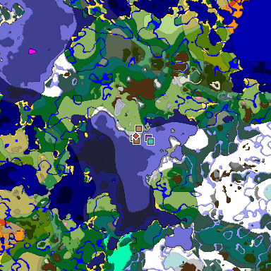 Predicted biome map of Java 1.21.4 seed -8555407781938929519 around estimated spawn