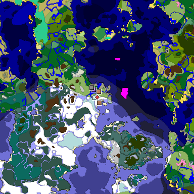 Predicted biome map of Java 1.21.4 seed 3941109123066774783 around estimated spawn