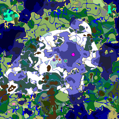 Predicted biome map of Java 1.21.4 seed -9064771637833172058 around estimated spawn