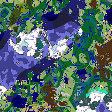 Predicted biome map of Java 1.21.4 seed 5583270903869276685 around estimated spawn