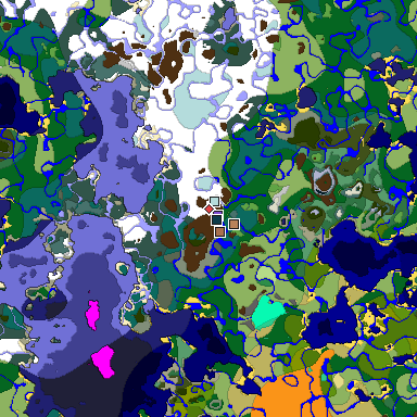 Predicted biome map of Java 1.21.4 seed -68571064425231515 around estimated spawn