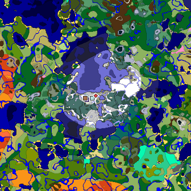 Predicted biome map of Java 1.21.4 seed 2712001597375203552 around estimated spawn