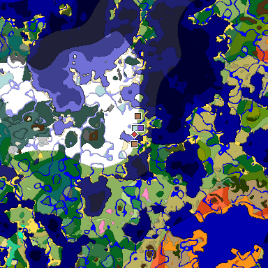 Predicted biome map of Java 1.21.4 seed -7004484709309771129 around estimated spawn