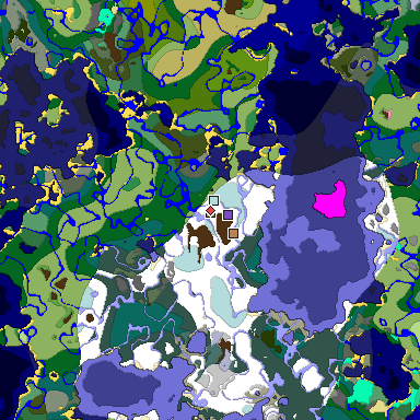 Predicted biome map of Java 1.21.4 seed -6774400692183596744 around estimated spawn