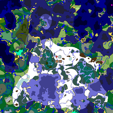 Predicted biome map of Java 1.21.4 seed -4925705955814182610 around estimated spawn