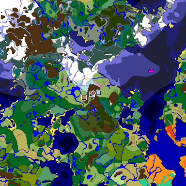 Predicted biome map of Java 1.21.4 seed -2711194878604144167 around estimated spawn