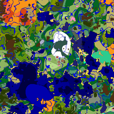Predicted biome map of Java 1.21.4 seed 134535706097660166 around estimated spawn