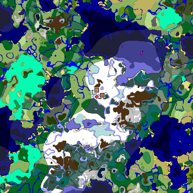 Predicted biome map of Java 1.21.4 seed 495173127028267253 around estimated spawn