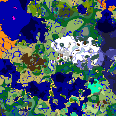 Predicted biome map of Java 1.21.4 seed 3553209209106803722 around estimated spawn