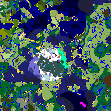 Predicted biome map of Java 1.21.4 seed -4098561773745004167 around estimated spawn