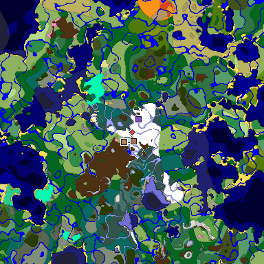 Predicted biome map of Java 1.21.4 seed -2107218798236005633 around estimated spawn