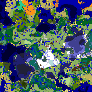 Predicted biome map of Java 1.21.4 seed 8658601509302289151 around estimated spawn