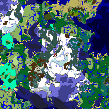 Predicted biome map of Java 1.21.4 seed -5999889392525829319 around estimated spawn