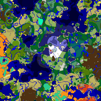 Predicted biome map of Java 1.21.4 seed -2628716417006702653 around estimated spawn