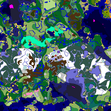 Predicted biome map of Java 1.21.4 seed -543445701351166060 around estimated spawn