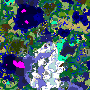 Predicted biome map of Java 1.21.4 seed -199216951425819585 around estimated spawn