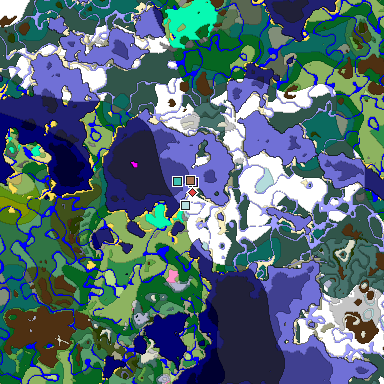 Predicted biome map of Java 1.21.4 seed 2706517637483735866 around estimated spawn