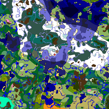 Predicted biome map of Java 1.21.4 seed -1002065809035523460 around estimated spawn