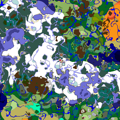 Predicted biome map of Java 1.21.4 seed 5447694816170375319 around estimated spawn