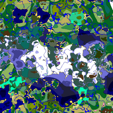 Predicted biome map of Java 1.21.4 seed -9205632930084166805 around estimated spawn
