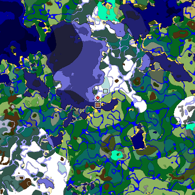 Predicted biome map of Java 1.21.4 seed -8992931471186496545 around estimated spawn