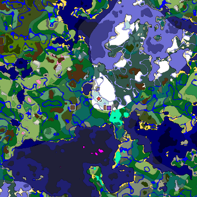 Predicted biome map of Java 1.21.4 seed 1912093467848673628 around estimated spawn