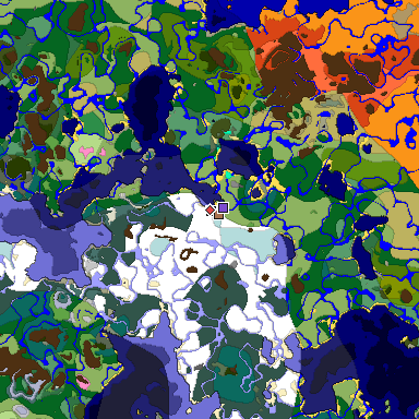 Predicted biome map of Java 1.21.4 seed 5643878972494844242 around estimated spawn