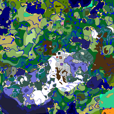 Predicted biome map of Java 1.21.4 seed 288013603212719089 around estimated spawn
