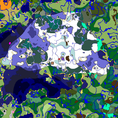 Predicted biome map of Java 1.21.4 seed -2415496381236361515 around estimated spawn
