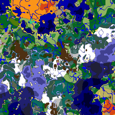 Predicted biome map of Java 1.21.4 seed -6106864698955155557 around estimated spawn