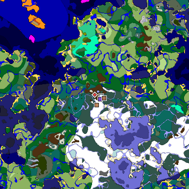 Predicted biome map of Java 1.21.4 seed -8071759114403506688 around estimated spawn