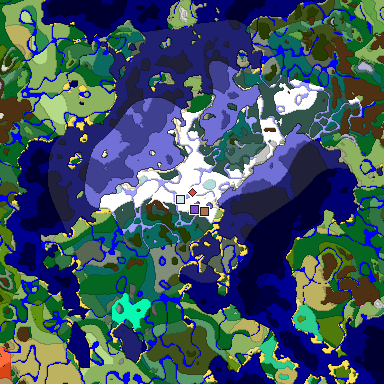 Predicted biome map of Java 1.21.4 seed -1898920735451555364 around estimated spawn