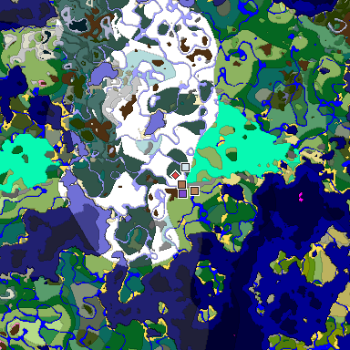 Predicted biome map of Java 1.21.4 seed 7744876137740138329 around estimated spawn