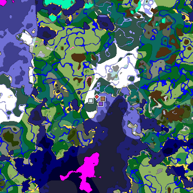 Predicted biome map of Java 1.21.4 seed 4584478962301299883 around estimated spawn