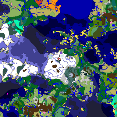 Predicted biome map of Java 1.21.4 seed -3654903759844150655 around estimated spawn