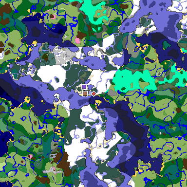 Predicted biome map of Java 1.21.4 seed 7197794489165236604 around estimated spawn