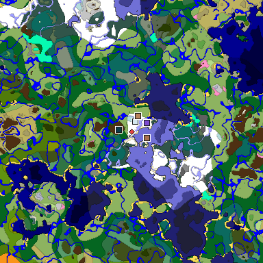 Predicted biome map of Java 1.21.4 seed -392340075215259937 around estimated spawn