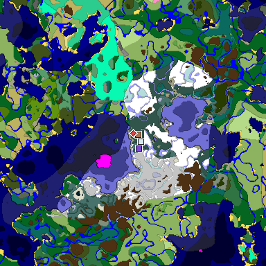Predicted biome map of Java 1.21.4 seed 7824375052347477768 around estimated spawn
