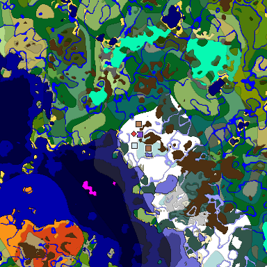 Predicted biome map of Java 1.21.4 seed -3299791839018780499 around estimated spawn