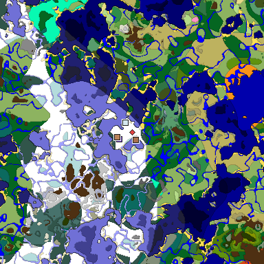 Predicted biome map of Java 1.21.4 seed 3938972406420012926 around estimated spawn