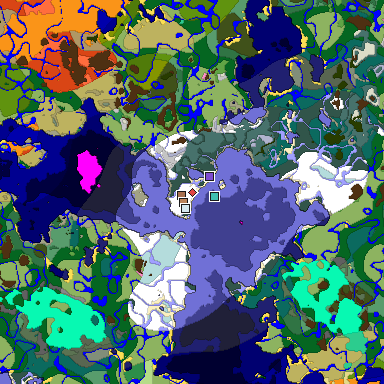 Predicted biome map of Java 1.21.4 seed -8888012162201530711 around estimated spawn