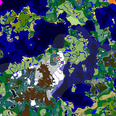 Predicted biome map of Java 1.21.4 seed -7652690262599166905 around estimated spawn
