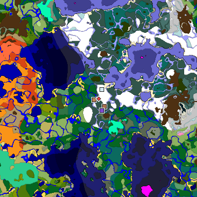 Predicted biome map of Java 1.21.4 seed -8633154192766341003 around estimated spawn