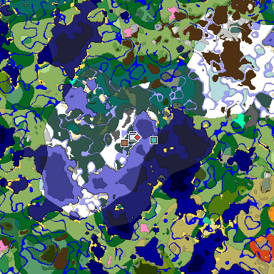 Predicted biome map of Java 1.21.4 seed -2120400595853525538 around estimated spawn