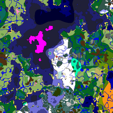 Predicted biome map of Java 1.21.4 seed 858427989167545072 around estimated spawn